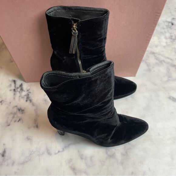 Miu Miu Black Velvet Crystal Embellished Ankle Boots Stiletto Heel Zip Booties - Picture 2 of 12